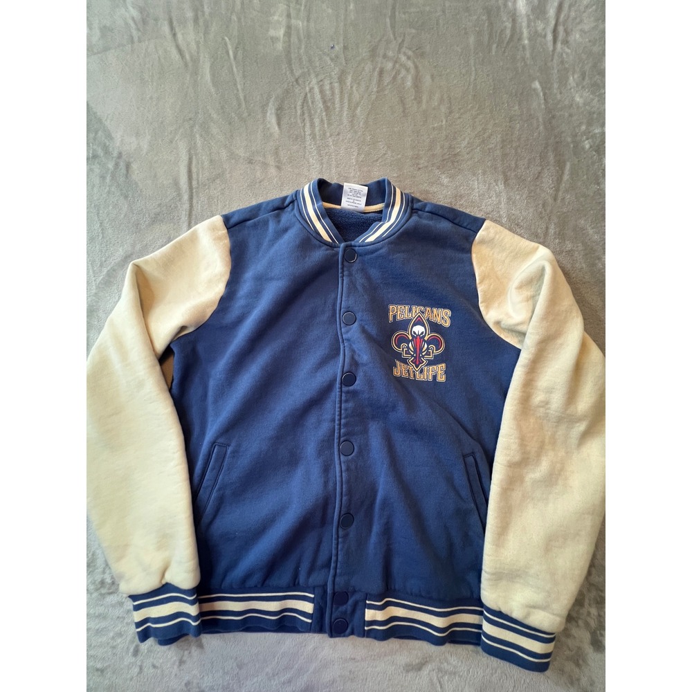 Jetlife Varsity Jacket Mens Medium Blue Pelicans Curren$y Fleece Snap Front